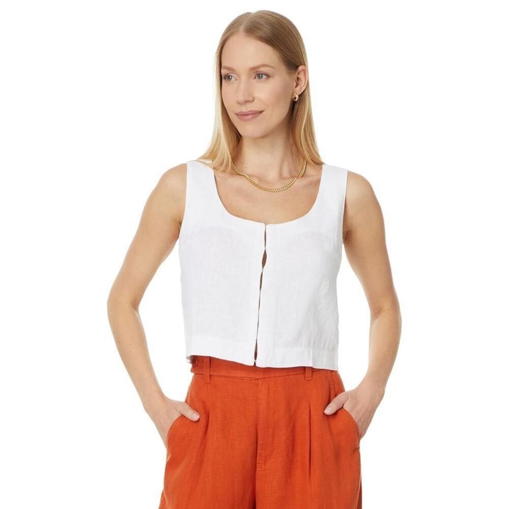Madewell Scoopneck Crop Tank in 100% Linen Eyelet White 4 Sleeveless Boho NP015 - Picture 14 of 14